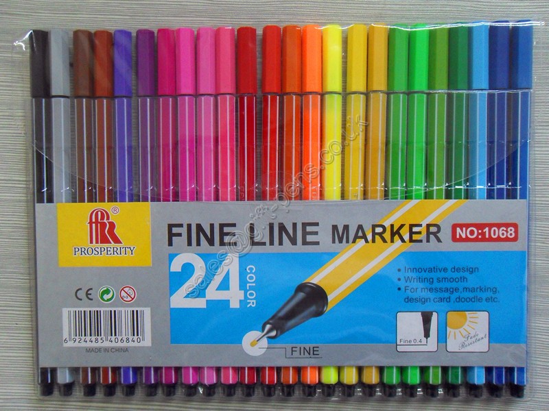 24 colors wholesale non-toxic fineliner marker,water color pen in PVC bag packing
