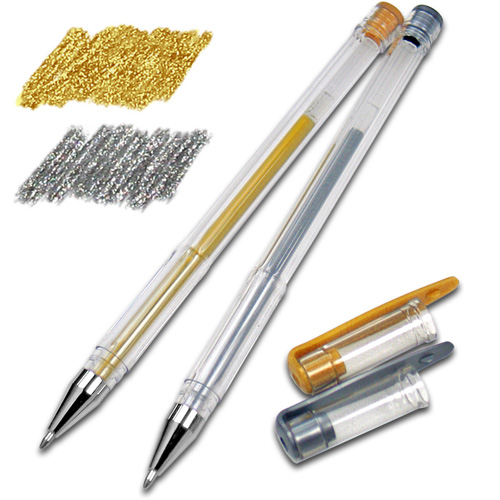 silver and golden color gel ink pen