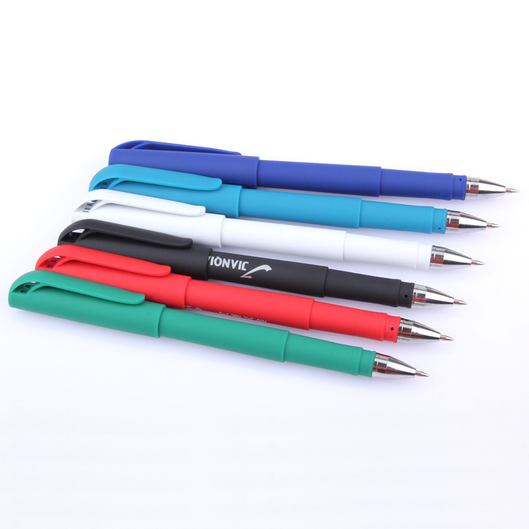 printed office style rubberized plastic gel ink ball pen