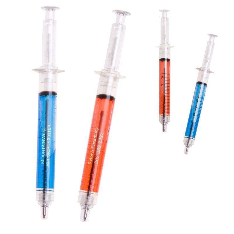 novelty syringe pen,doctor syringe shape design plastic pen with colored liquid inside