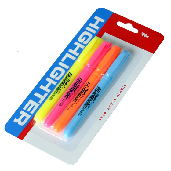 blister card pack office style fluorescent highlighter set