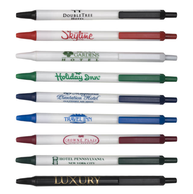 holiday inn plastic hotel ball pen, logo imprinted giveaway hotel pen