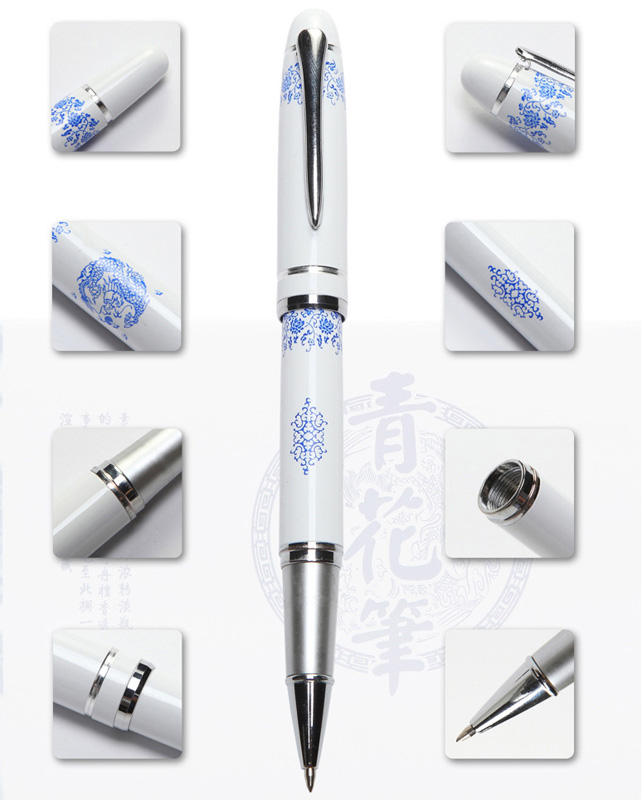classical china style blue and white porcelain roller metal pen