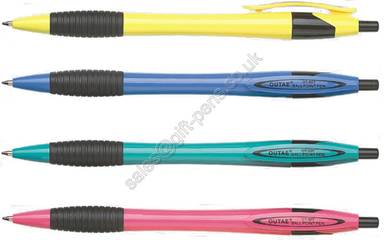 Plastic office ball pen with rubber grip,plastic office desk writing pen