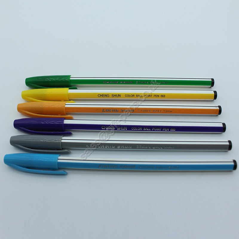 Wholesale logo printed stripped office simple cheap long writing ballpoint pen