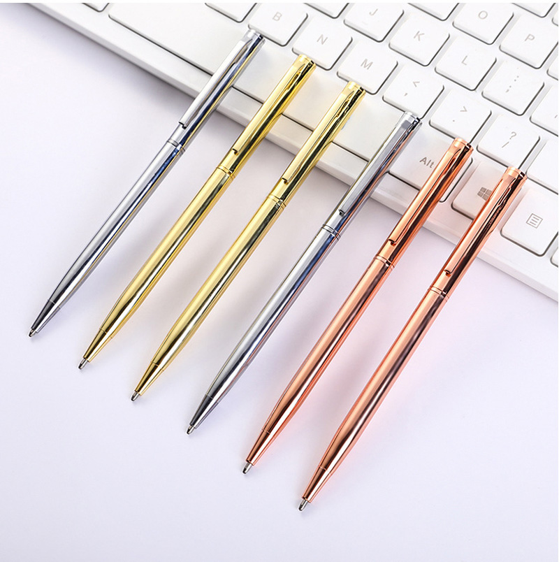 Custom logo Gold Silver Rose Gold Plating Slim Metal Pen