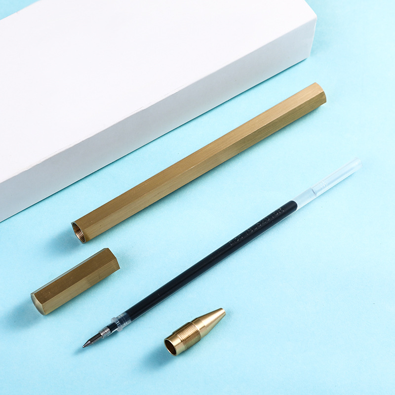 heavy hexagonal brass copper roller gel ink pen