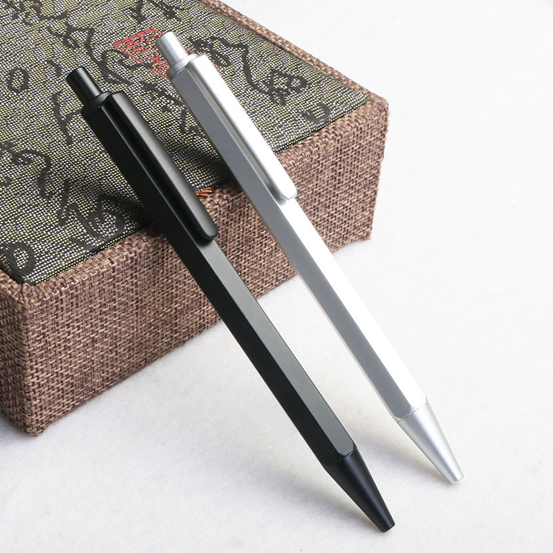 Sliver Grey Metal Hexagonal Pen with Oil Ink