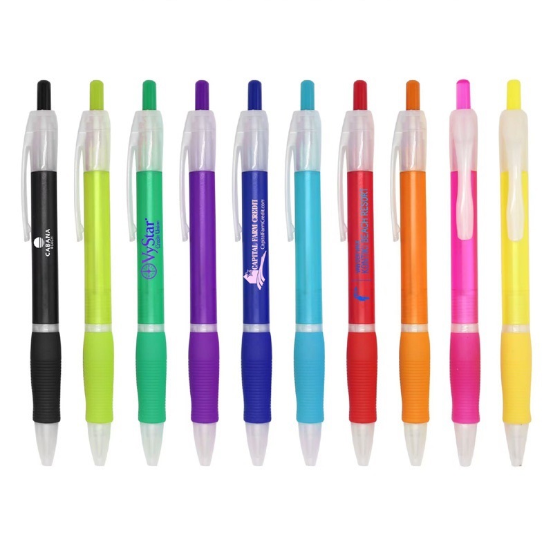 wholesale custom logo transparent barrel ball pen