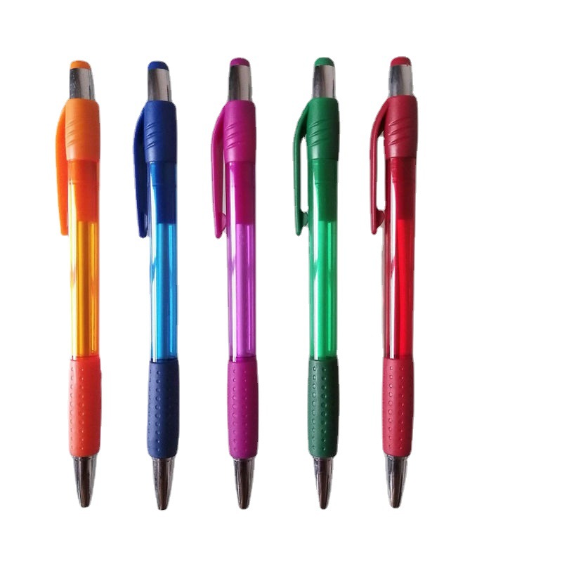 clear body logo brand pen with rubber grip