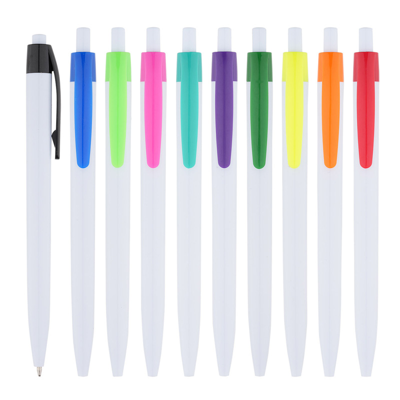 Simple click white logo ballpoint pen