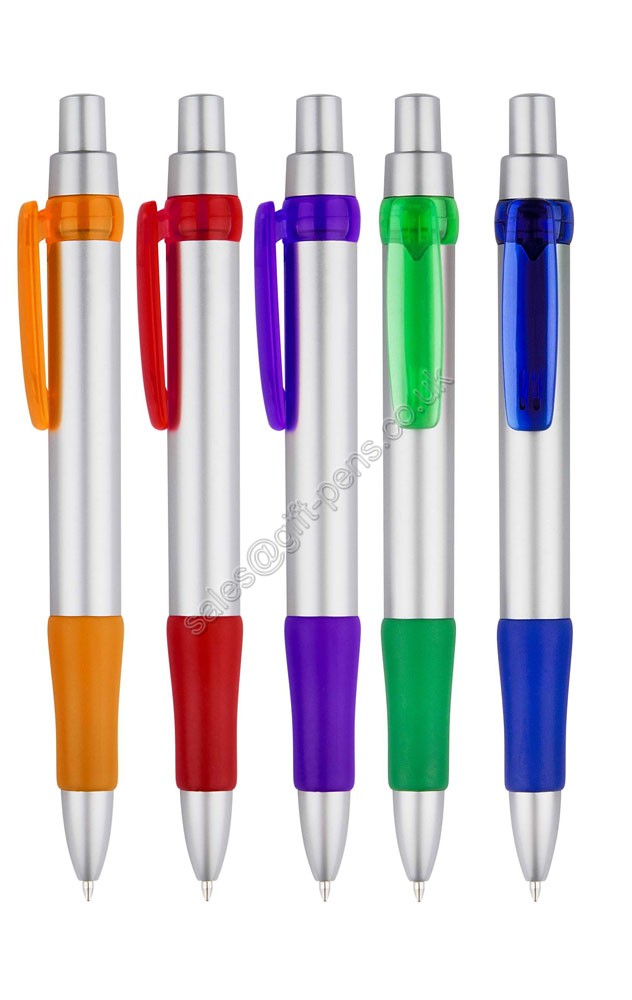 yiwu push action silver color advertising ballpoint plastic pen,feature ball pen