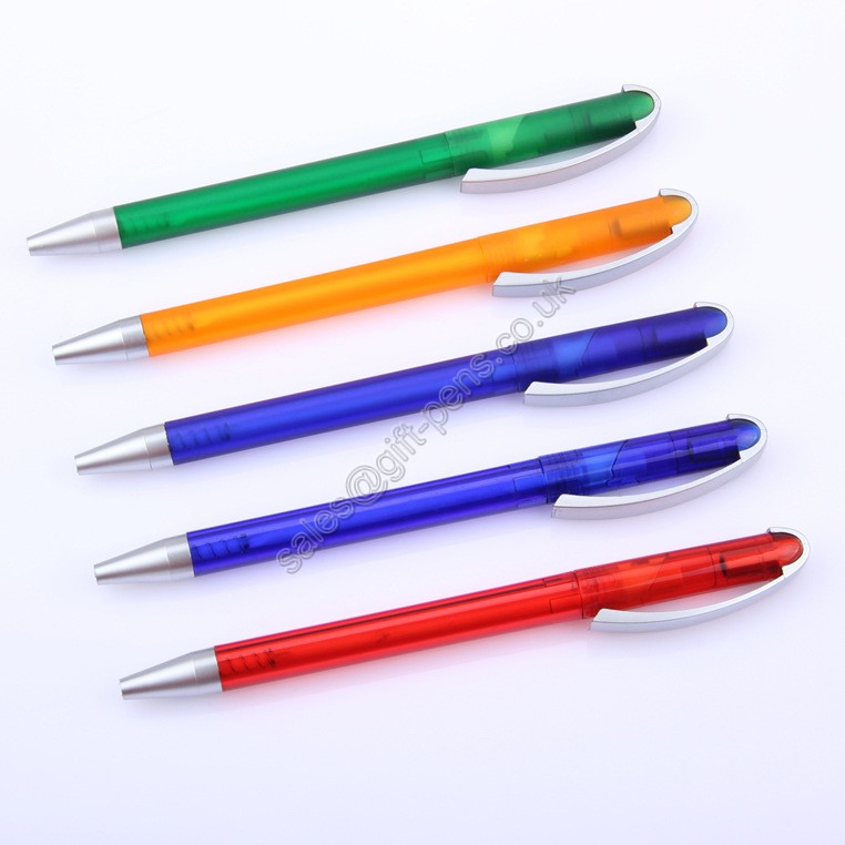 good looking plastic ball pen,silver clip,frosted clear barrel plastic promotional pens
