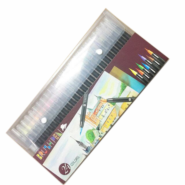 24 colors soft brush tip water color art paint marker pen