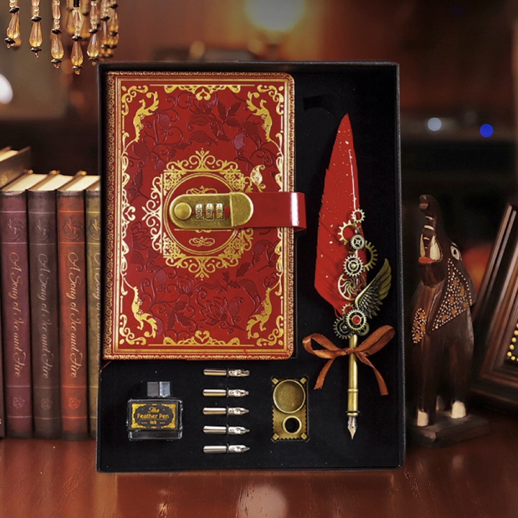 Vintage Classical European Quill Dip Pen notebook set
